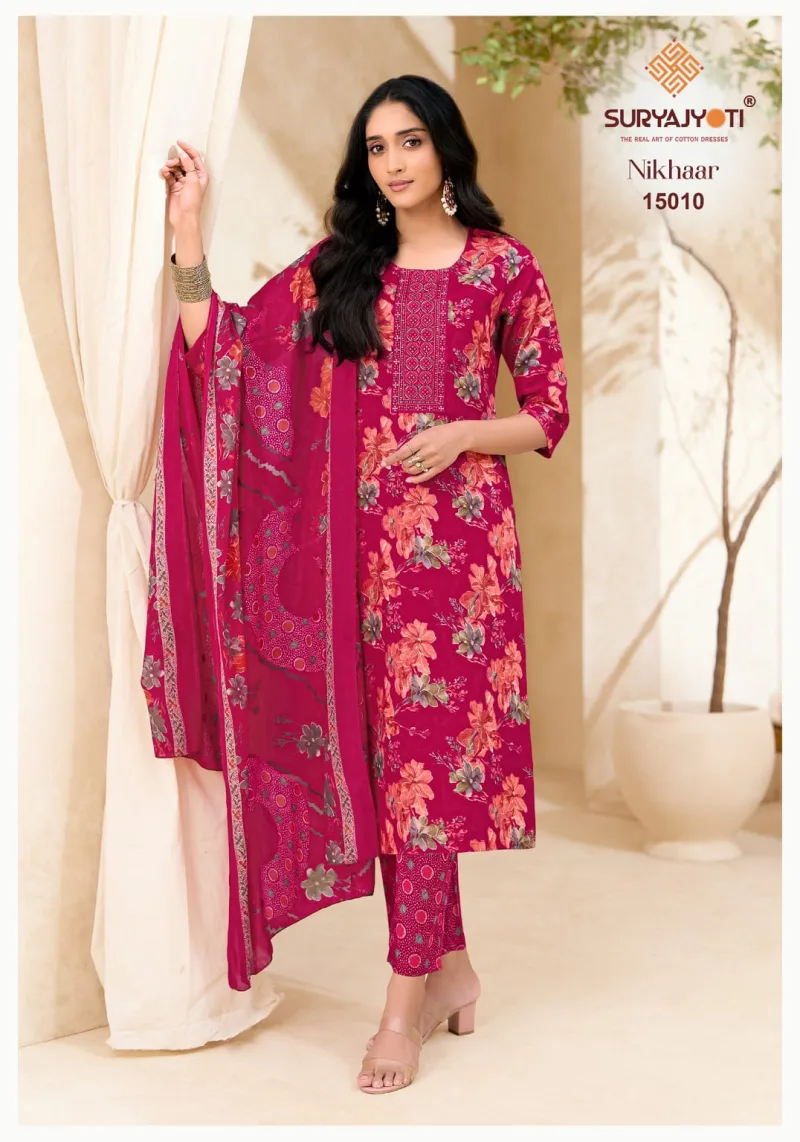 Nikhaar Vol 15 By Suryajyoti Cotton Kurti With Bottom Dupatta